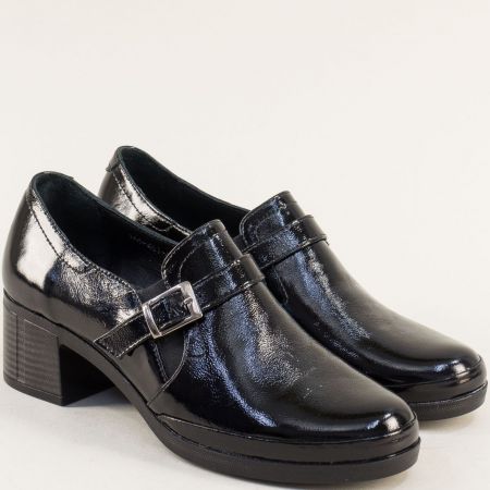  Кожена обувка на ток с катарама в черно mag461lch