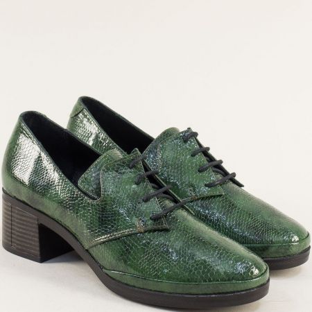 Лакирана зелена кожена обувка на ток с връзки mag462krlz
