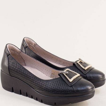 Черни дамски обувки на платформа от естествена кожа mag5356ch