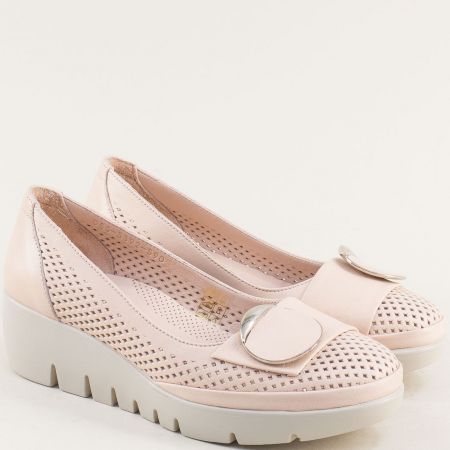 Перфорирани дамски обувки естествена кожа в розов цвят mag5392rz