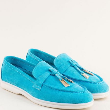 Комфортни дамски обувки от  естествен велур в син цвят mag557vs