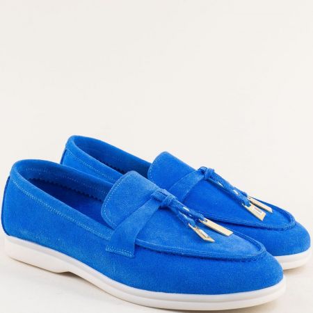Естествен велур дамски комфортни  обувки в син цвят  mag557vts