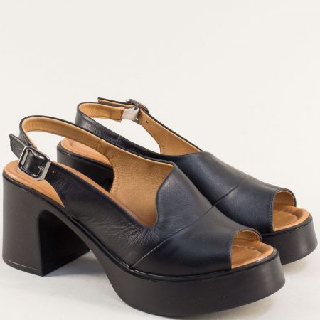 Черни комфортни дамски сандали естествена кожа на ток mag573659ch