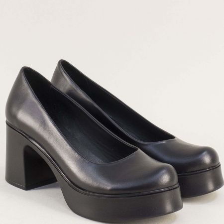 Естествена кожа дамски обувки на ток и платформа в черно mag720ch