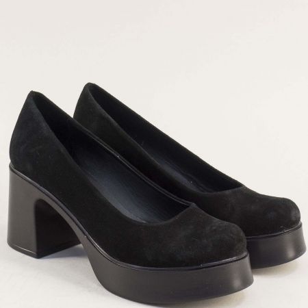 Черни велурени обувки с плътен ток и платформа mag720vch