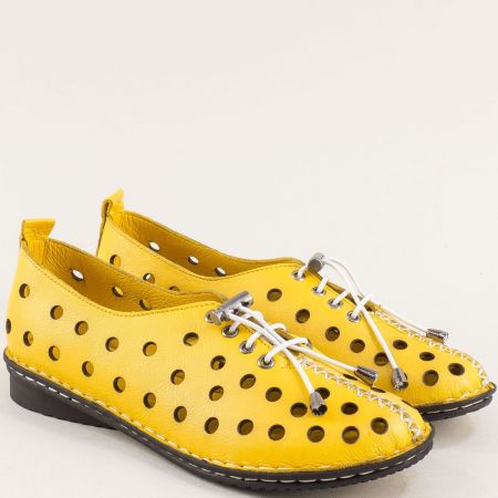 Жълти комфортни дамски обувки на олекотено ходило естествена кожа mag777j