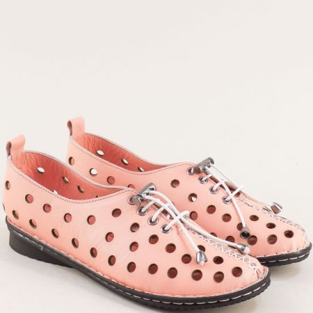 Равни дамски обувки с ластични връзки естествена кожа в розово mag777rz