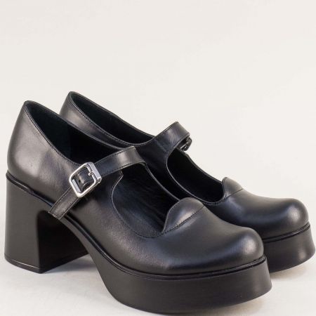 Черни обувки на висок блок ток с катарама mag980ch