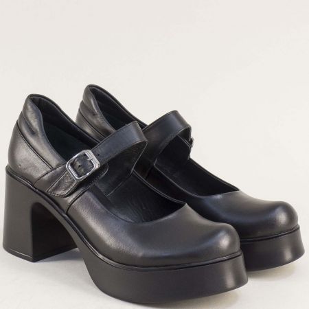 Естествена кожа дамски обувки в черен цвят с каишка mag981ch