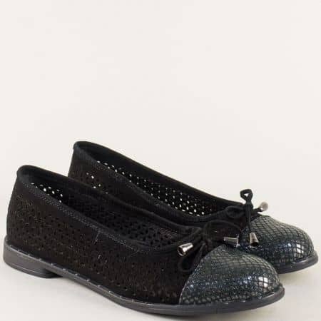 Равни дамски обувки обувки в черно естествена кожа marina81077vch