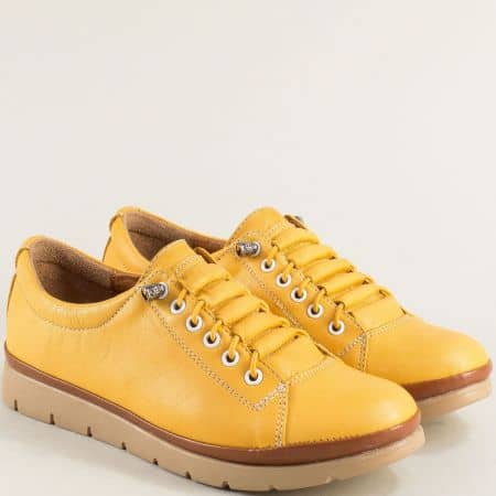 Дамски равни обувки в жълт цвят от естествена кожа mat061j