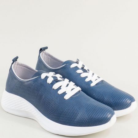Дамски равни сини обувки от естествена кожа mat301s