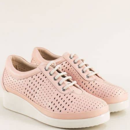 Розови дамски обувки естествена кожа на платформа  me019rz