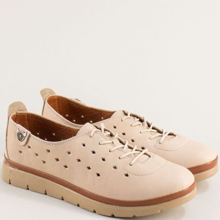 Бежови спортни дамски обувки естествена кожа me035bj1
