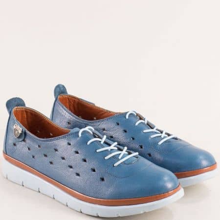 Комфортни дамски обувки от естествена кожа в сино me035s
