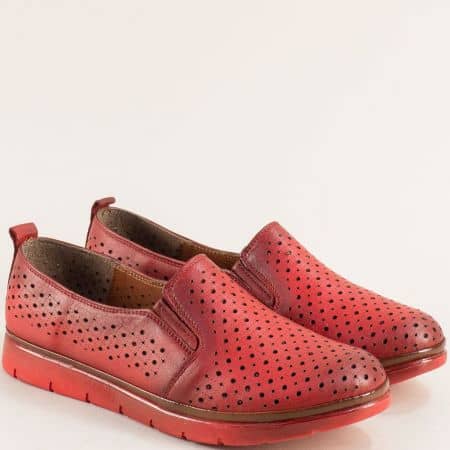 Червени перфорирани дамски обувки естествена кожа в червено me06chv