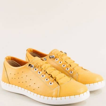 Спортни дамски обувки естествена кожа в жълт цвят me081j