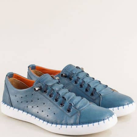 Сини дамски обувки с ластични връзки естествена кожа me081s