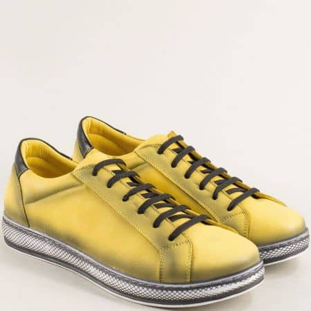 Жълти кожени дамски обувки с връзки me1001j