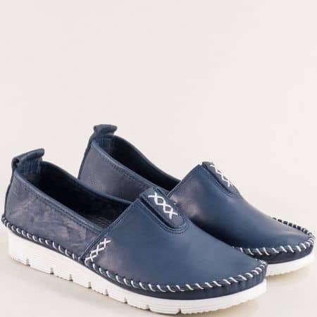 Дамски обувки естествена кожа в син цвят  me255s