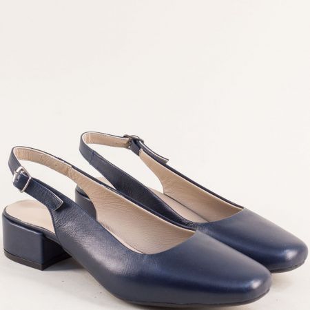 Сини дамски обувки на нисък ток естествена кожа me410s