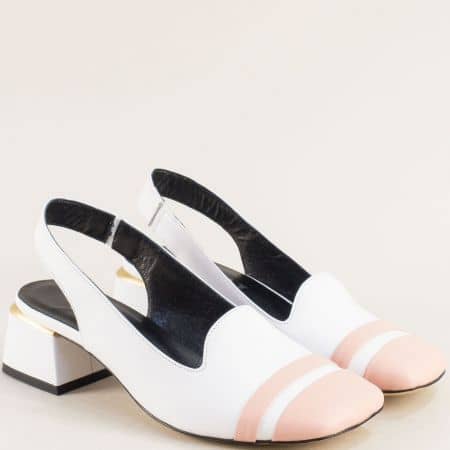Дамски сандали на нисък ток естествена кожа в бяло розово me420brz