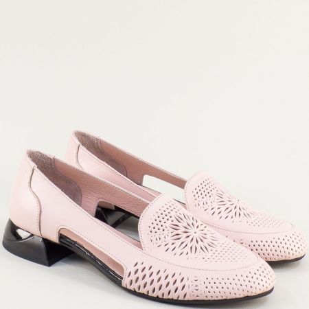 Розови дамски обувки на нисък ток естествена кожа me501rz