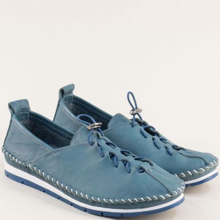 Дамски обувки тип мокасини с връзки от естествена кожа в син цвят me51s1