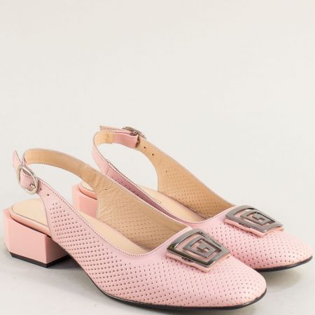 Розови дамски сандали естествена кожа с перфорация me64rz