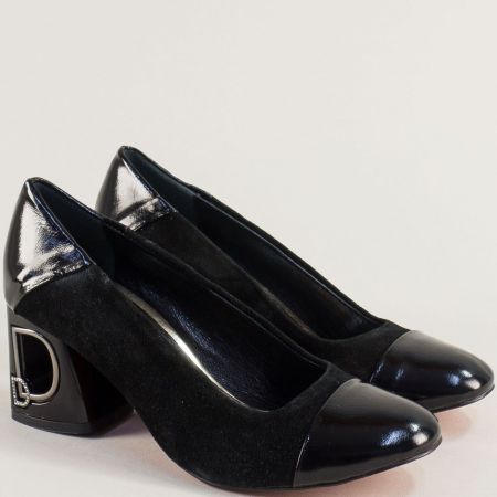 Ефектни дамски  обувки естествен велур в черно met0103ch