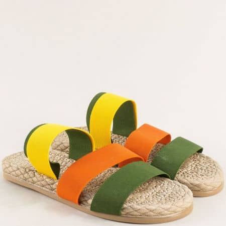 Равни дамски сандали в зелено жълто и оранжево met01z