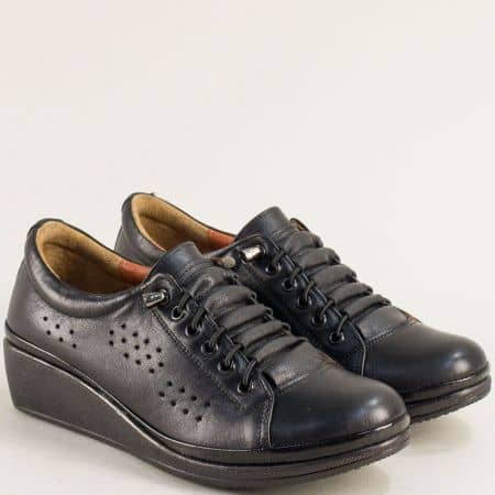 Дамски черни обувки от естествена кожа met031ch