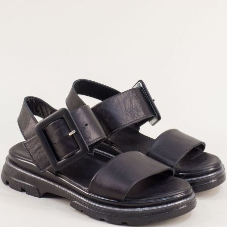 Равни дамски сандали от естествена кожа в черен цвят met04ch