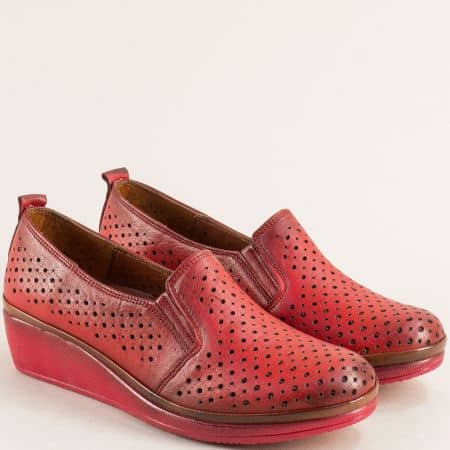 Комфортни червени дамски обувки естествена кожа met06chv