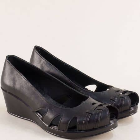 Черни дамски обувки с прорези естествена кожа met105ch