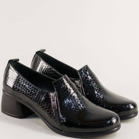 Черен лак дамски обувки на среден ток met153krlch
