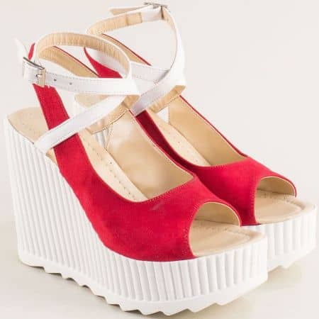 Червени дамски сандали на бяла платформа естествена кожа met2323vchv