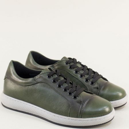 Дамски спортни обувки в зелено от естествена кожа met282z