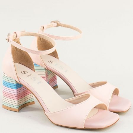 Розови дамски сандали на висок цветен ток и каишка met293rzps1