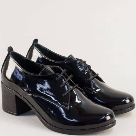 Черен лак дамски обувки на среден ток met310lch