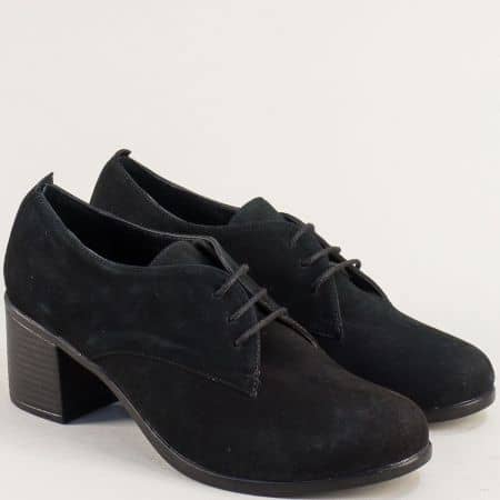 Дамски обувки естествен набук в черен цвят на среден ток met310nch