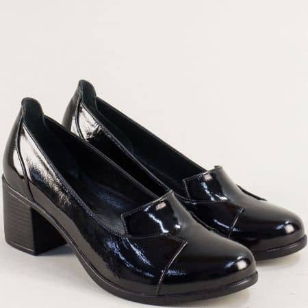 Черен лак дамски обувки на среден ток met314lch