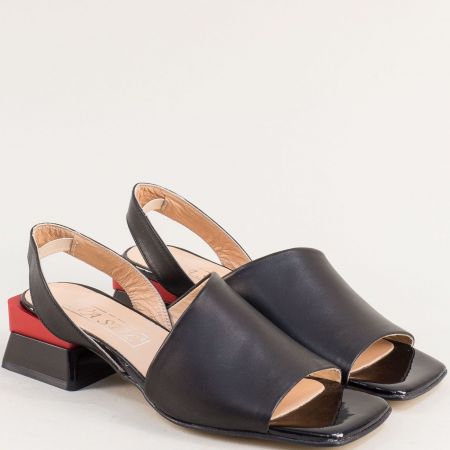 Асиметрични дамски сандали на модерен ток в черна кожа met49ch