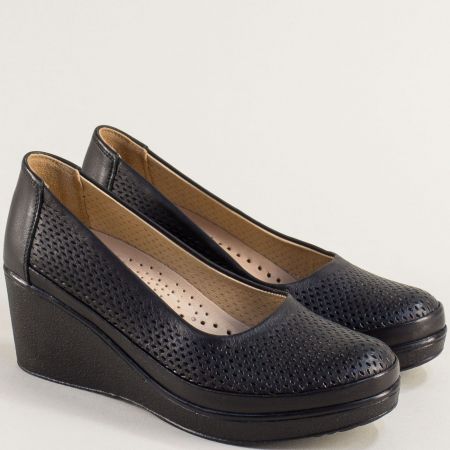 Черни дамски обувки естествена кожа на клин ходило met6002ch