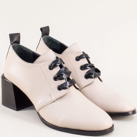 Стилни дамски обувки етествена кожа в бежов цвят met607bj