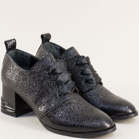 Черна обувка на ток от естествена кожа с блясък met607mlch