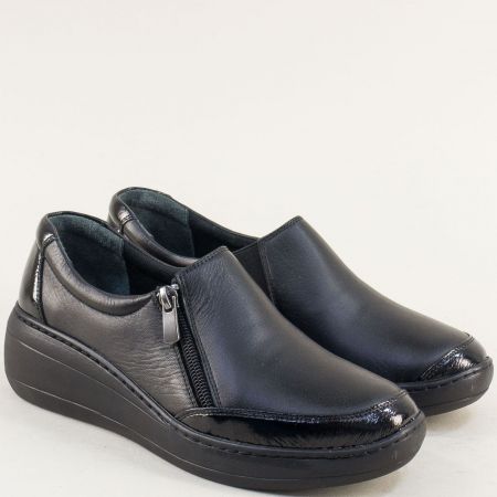 Дамски обувки на платформа с цип и ластик  в черна кожа met632ch