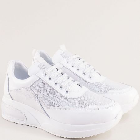 Дамски спортни обувки в бяло и сребърно естествена кожа met8003bsr