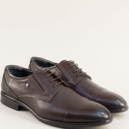 Естествена кожа мъжки обувки с връзки в кафяв цвят met825kk
