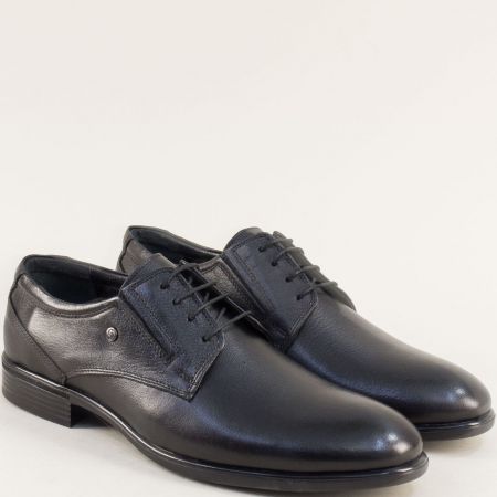 Равни мъжки обувки естествена кожа в черен цвят met826ch
